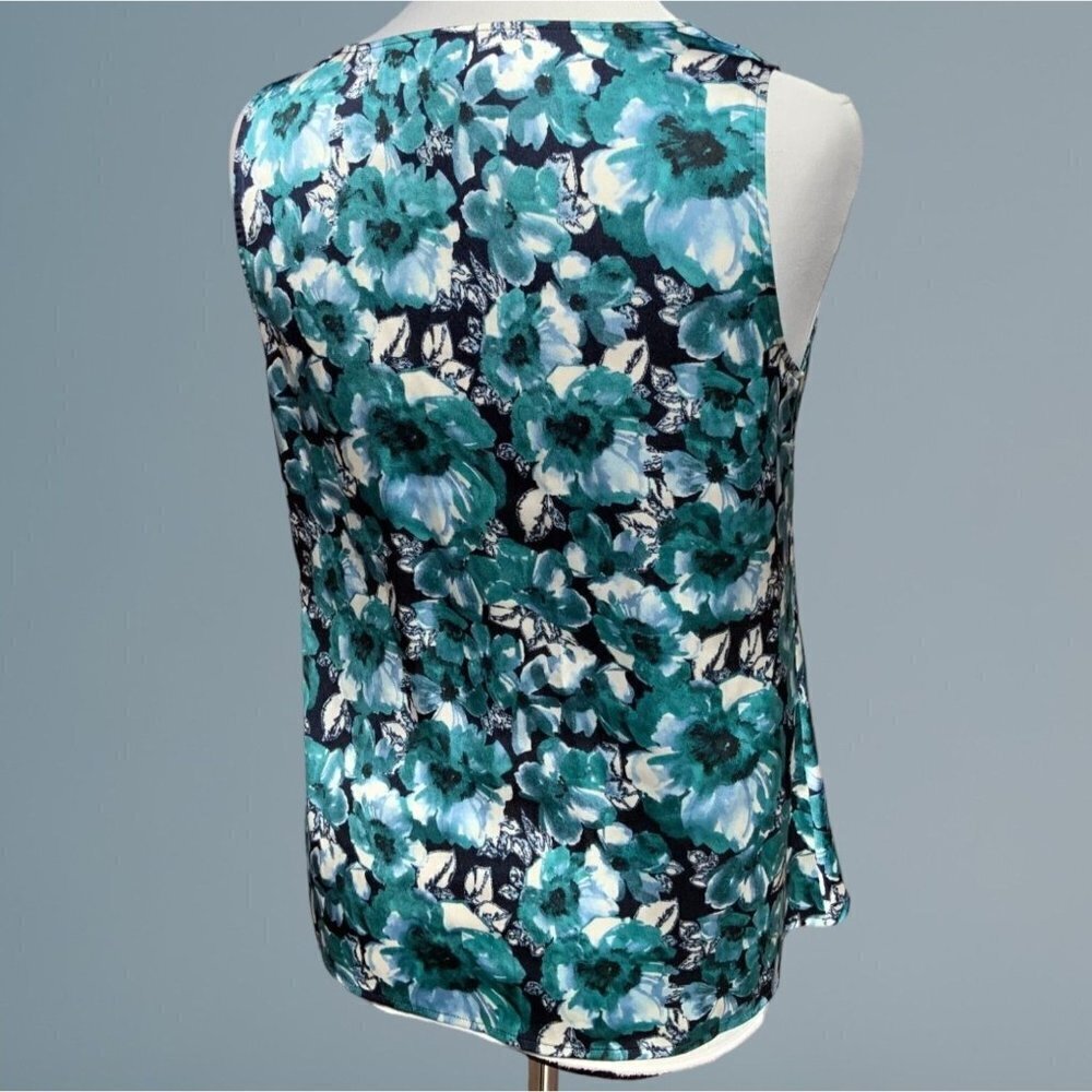 Ann Taylor Loft petite turquoise sleeveless cowl neck floral spandex blouse PS - Picture 9 of 10